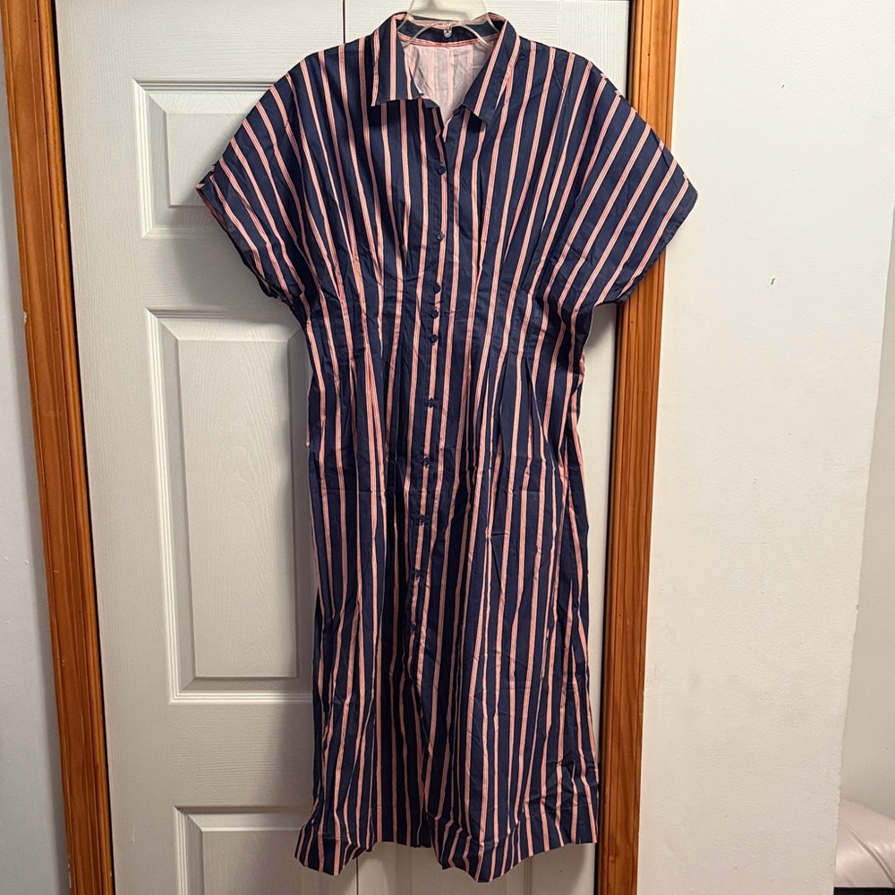 Amazon Navy and Pink Striped Midi Dress